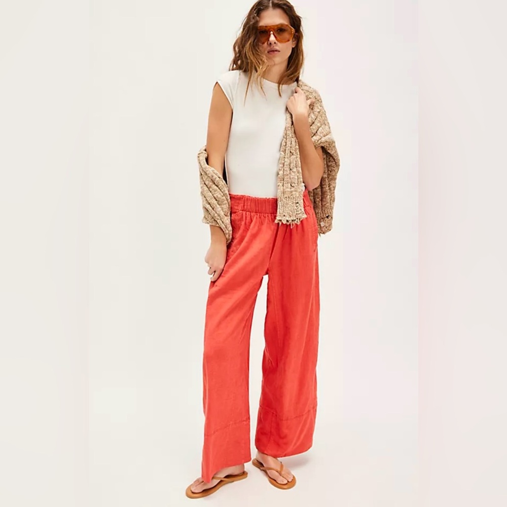 New Free People Day's End Pull-On Pants Poppy Red